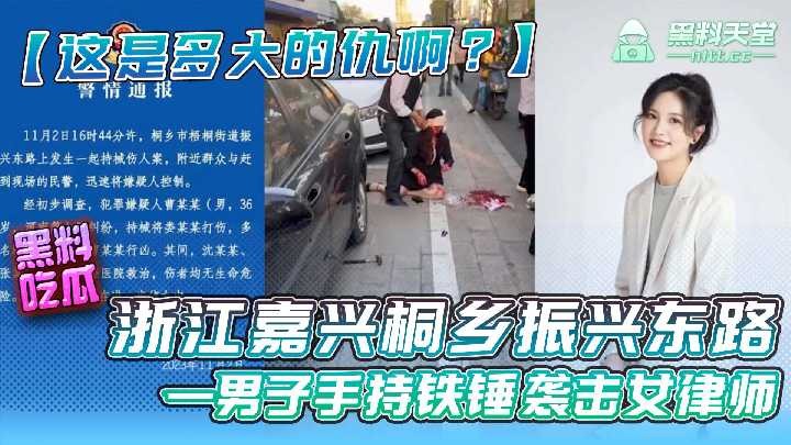 浙江嘉兴桐乡振兴东路，一男子持铁锤袭击女律师